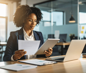 Femme consultant des documents