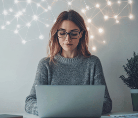 Jeune femme devant son portable