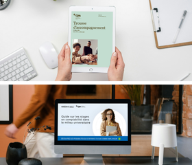 Image avec les pages couverture de la trousse d'Accompagnement et du guide sur les stages