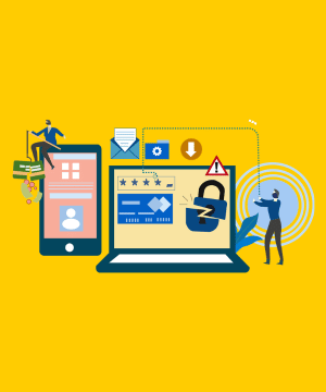 illustration avec personnages attaquant un portable et un cellulaire