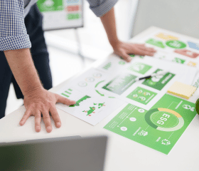 Mains devant des graphiques