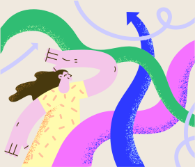 Illustration bonhomme au milieu de fléches
