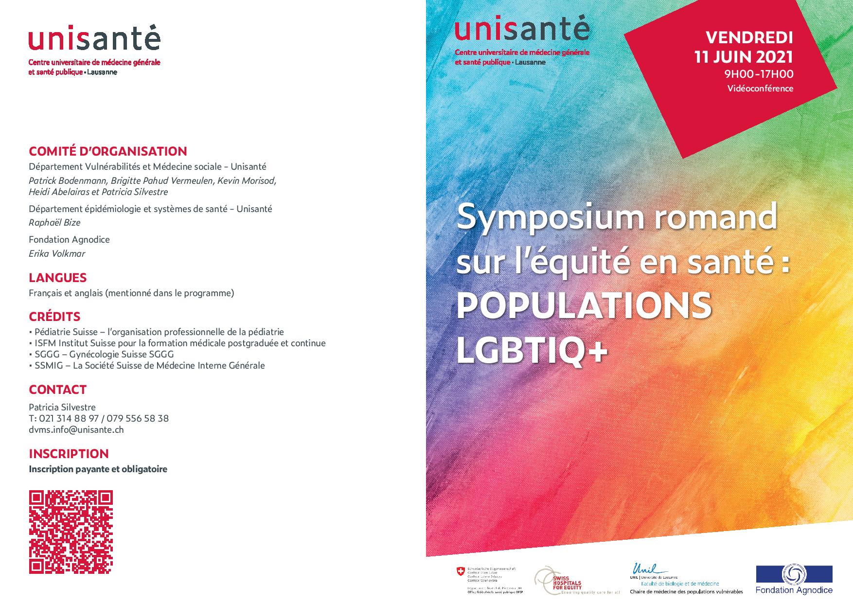 Affiche symposium romand sur l'équité en santé&nbsp;: populations LGBTIQ+