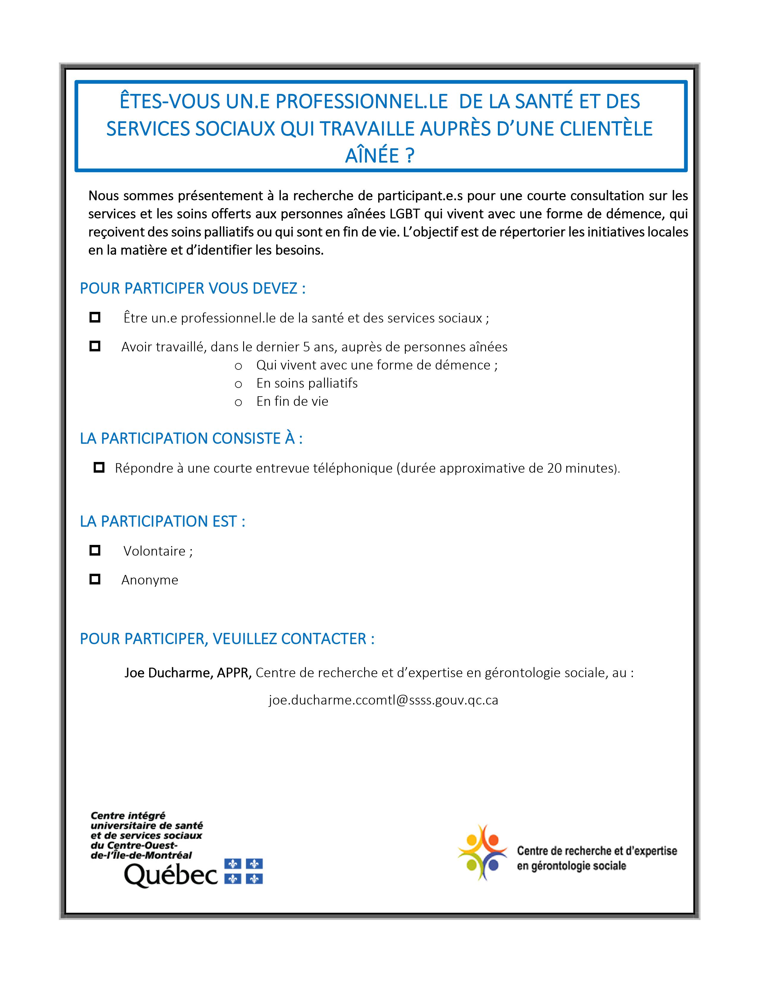 affiche de la consultation sur les services et soins offerts aux personnes aînées LGBT