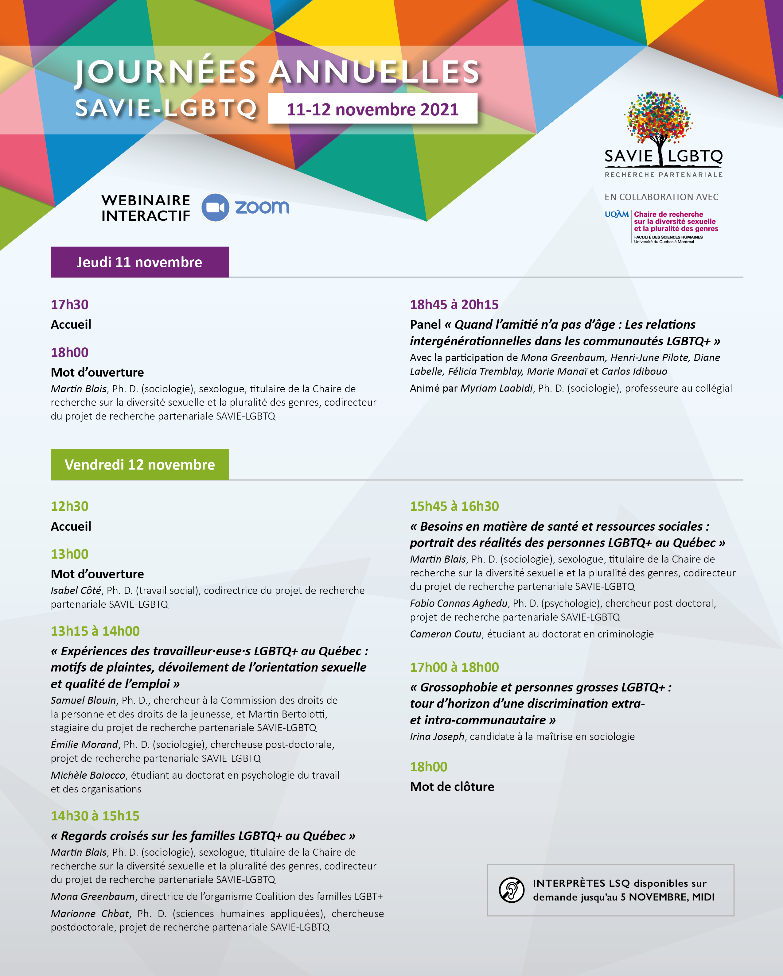 Programmation officielle des Journées SAVIE-LGBTQ