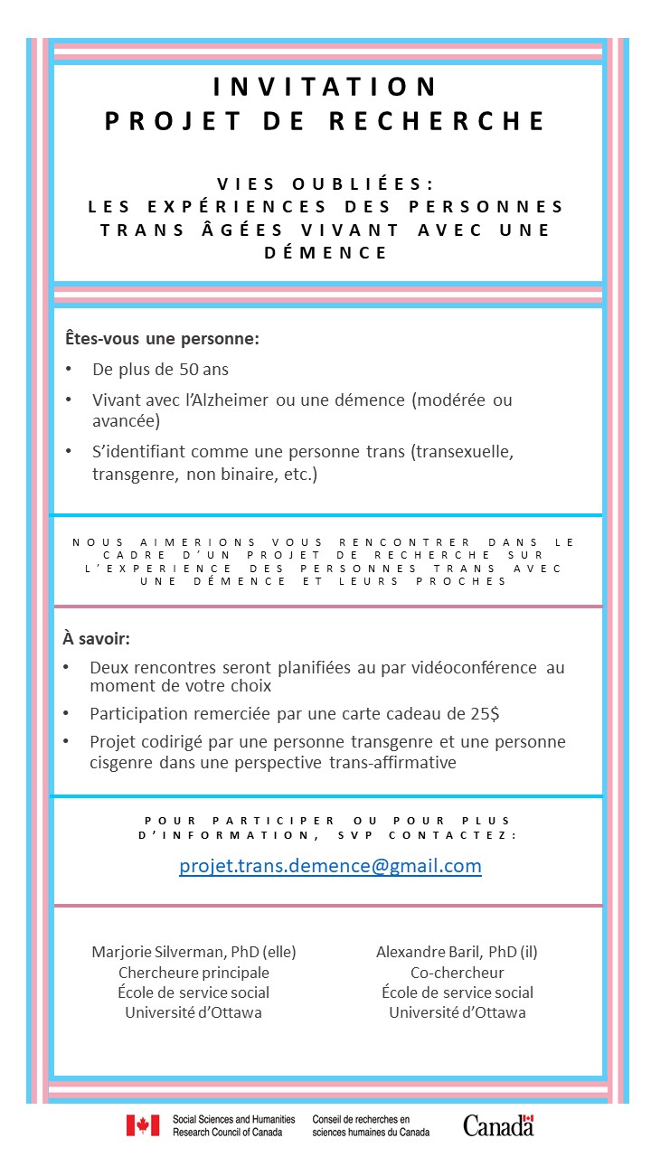 Affiche du projet de recherche Vies oubliées&nbsp;: les expériences des personnes trans âgées vivant avec une démence